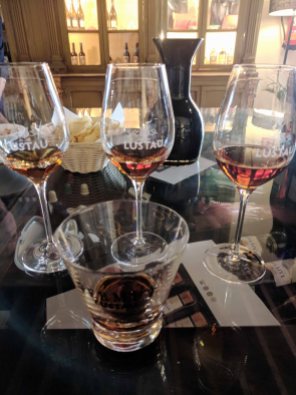 Wine tasting as part of the tour at Bodegas Lustau. The glass in the foreground is a brandy.